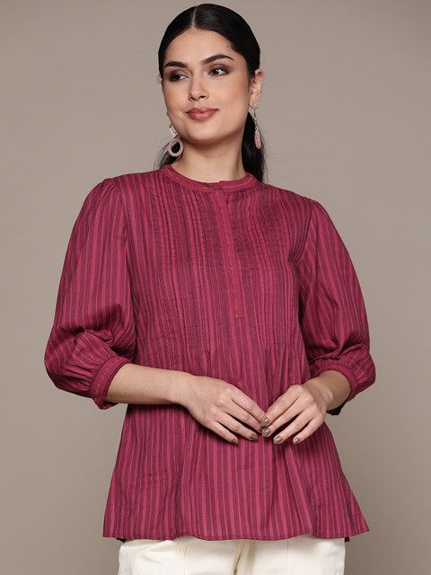 

Ritu Kumar Red Striped Pure Cotton Kurti