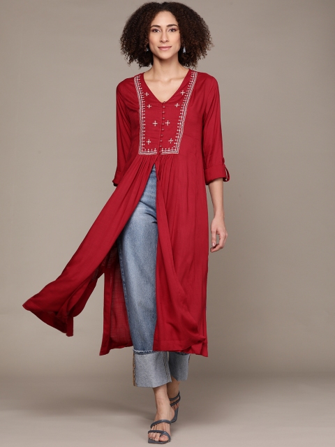 

Ritu Kumar Women Red Ethnic Motifs Yoke Design Kurta