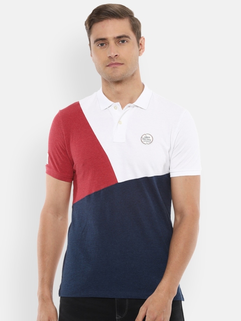 

Louis Philippe Sport Men Navy Blue White Colourblocked Polo Collar Pure Cotton T-shirt