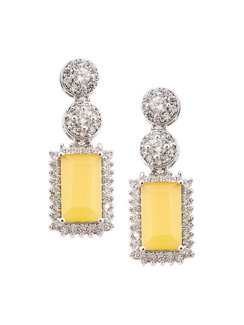 

Biba Mustard Yellow & Silver-Toned Studded Contemporary Drop Earrings