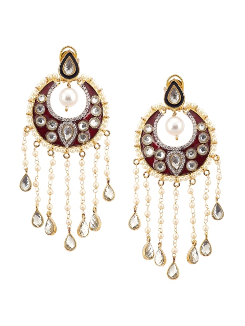 

Biba Gold-Plated & Maroon Geometric Chandbalis Earrings