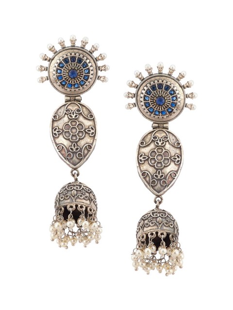 

Biba Silver-Plated Oxidized Contemporary Jhumkas