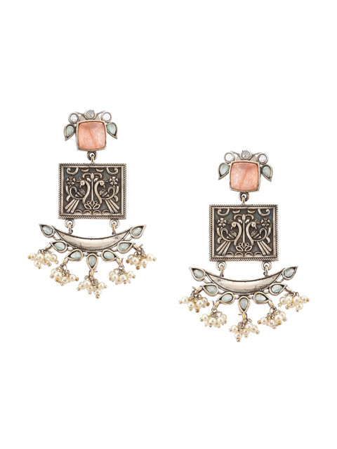 

Biba Rust & Silver-Toned Crescent Shaped Drop Earrings