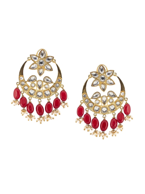 

Biba Red & Gold-Toned Studded Contemporary Chandbalis Earrings