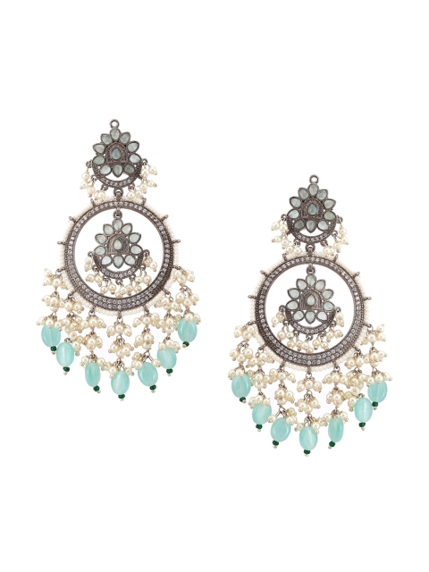 

Biba Turquoise Blue & Silver-Toned Circular Chandbalis Earrings