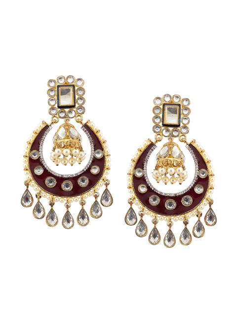 

Biba Gold-Toned & Brown Crescent Shaped Chandbalis Earrings