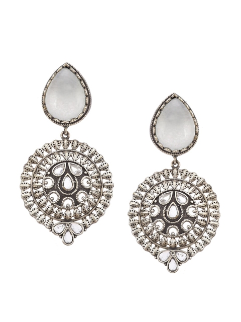 

Biba Silver-Toned Teardrop Shaped Oxidized Drop Earrings