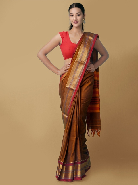 

Unnati Silks Rust & Orange Woven Design Pure Cotton Narayan Peth Saree