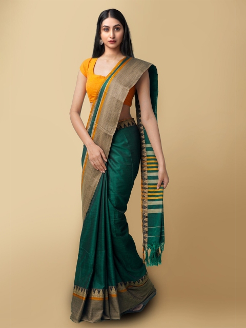 

Unnati Silks Green & Brown Pure Cotton Kanjeevaram Saree