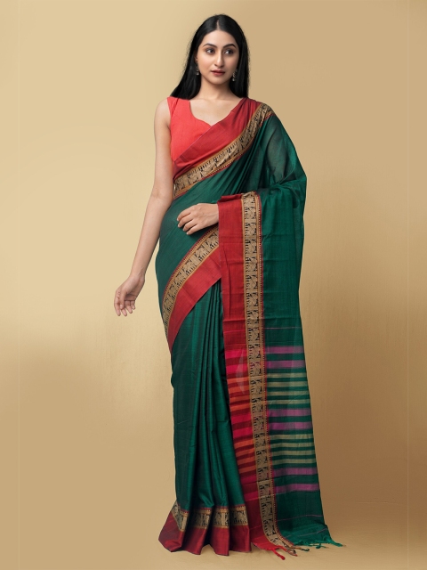 

Unnati Silks Green & Red Pure Cotton Kanjeevaram Saree