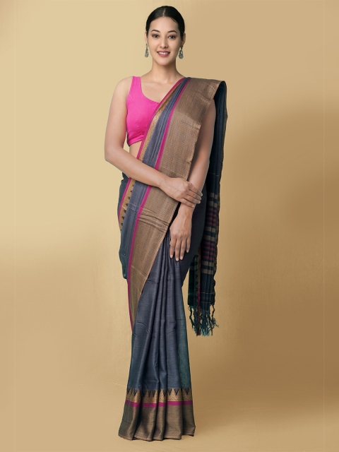 

Unnati Silks Grey & Beige Pure Cotton Kanjeevaram Saree