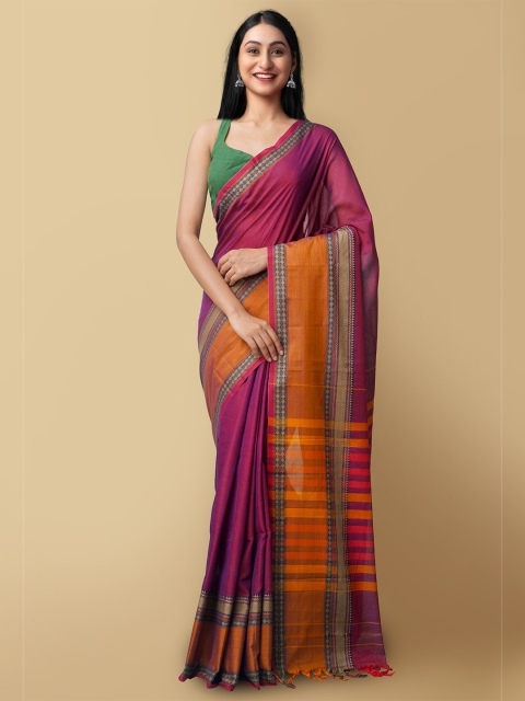 

Unnati Silks Purple & Orange Woven Design Pure Cotton Kanjeevaram Saree