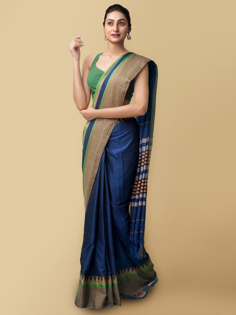 

Unnati Silks Blue & Brown Pure Cotton Kanjeevaram Saree