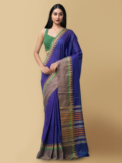 

Unnati Silks Blue & Green Woven Design Pure Cotton Kanjeevaram Saree