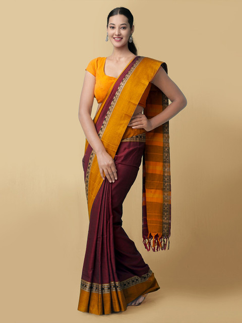 

Unnati Silks Maroon & Yellow Woven Design Pure Cotton Narayan Peth Saree