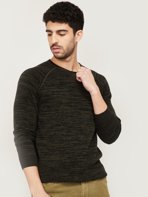 

Fame Forever by Lifestyle Men Olive Green & Black Abstract Printed Cotton Pullover Sweater