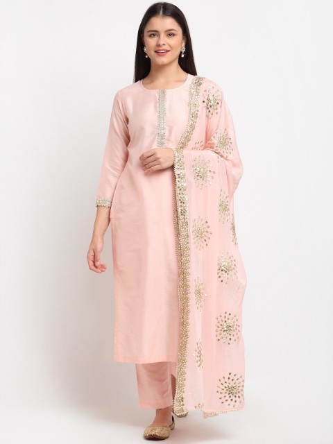 

anokherang Women Peach-Coloured Regular Gotta Patti Kurta with Trousers & With Dupatta