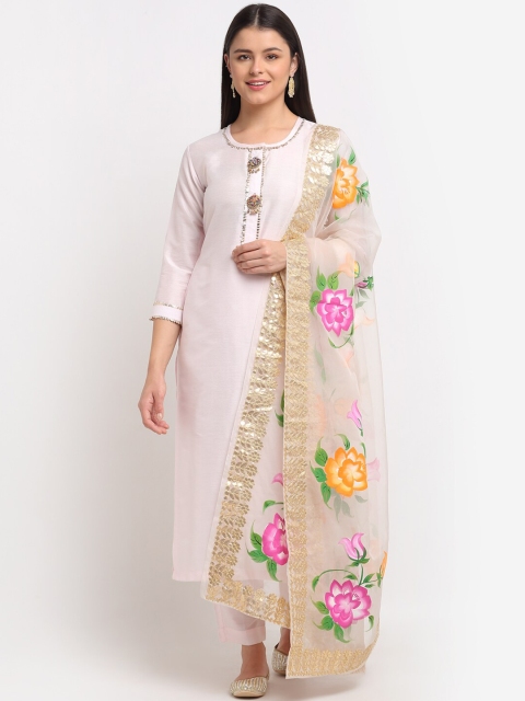 

anokherang Women Pink Floral Gotta Patti Kurta with Trousers & Dupatta