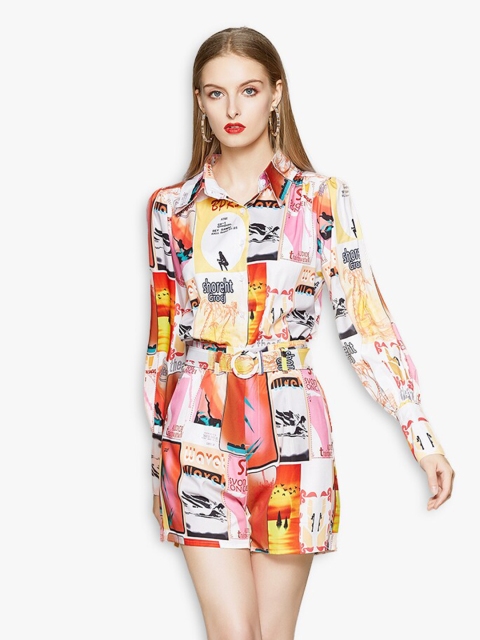 

JC Collection Women Orange & White Printed Shirt with Shorts