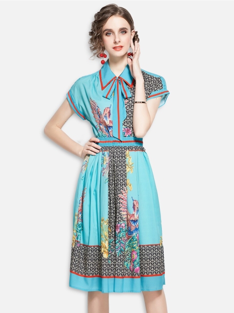 

JC Collection Women Blue & Black Printed Shirt with Skirt Clothing Set