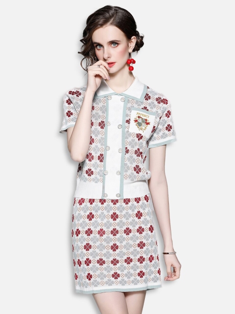 

JC Collection Women Grey & Red Printed Top with Skirt