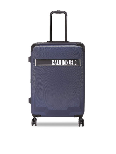 

Calvin Klein Navy Blue & Black Textured Hard-Sided Medium Trolley Suitcase