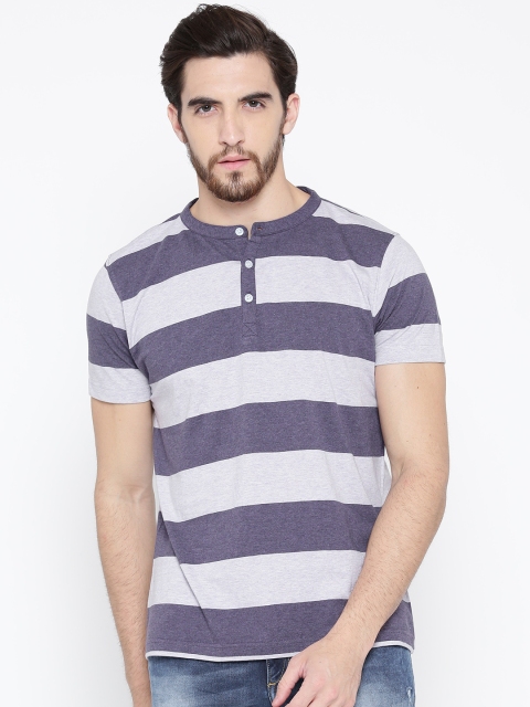 

American Crew Men Purple Striped Henley T-shirt