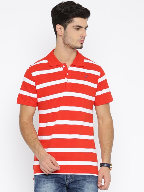 

American Crew Men Red Striped Polo T-shirt