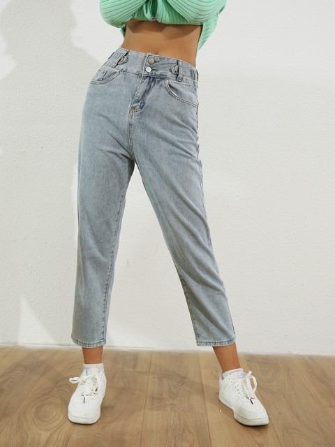 

URBANIC Women Blue Cotton Straight Fit High-Rise Cropped Jeans