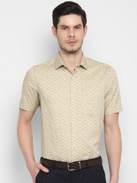 Turtle Men Beige Opaque Printed Formal Shirt