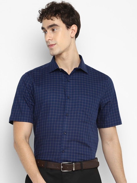 

Turtle Men Blue Grid Tattersall Checks Opaque Checked Formal Shirt