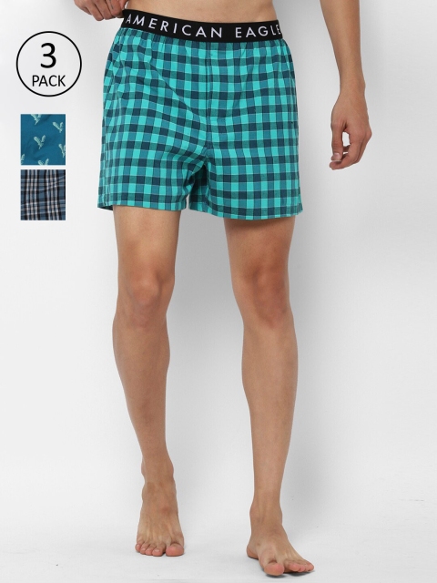 

AMERICAN EAGLE OUTFITTERS Men Pack Of 3 Cotton Boxers, Blue