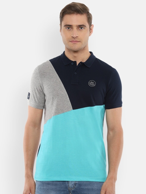 

Louis Philippe Sport Men Blue Colourblocked Mandarin Collar Slim Fit T-shirt