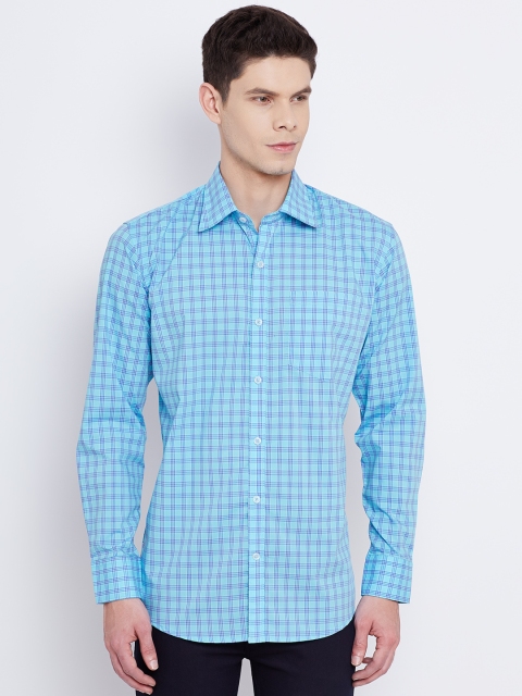 

American Crew Men Blue Slim Fit Checked Casual Shirt