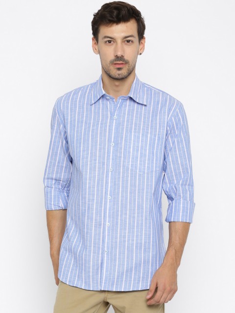 

American Crew Men Blue Slim Fit Striped Casual Shirt