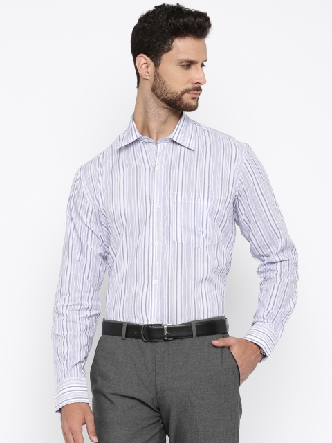 

American Crew Men White & Purple Slim Fit Striped Formal Shirt