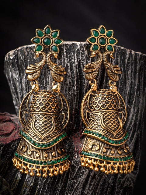 

MORKANTH JEWELLERY Green & Gold-Toned Dome Shaped Drop Earrings