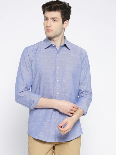 

American Crew Men Blue Slim Fit Solid Casual Shirt