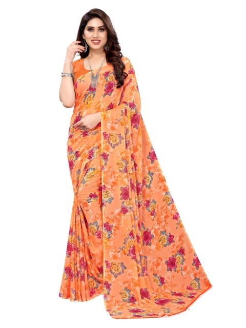 

KALINI Orange & Red Floral Printed Saree