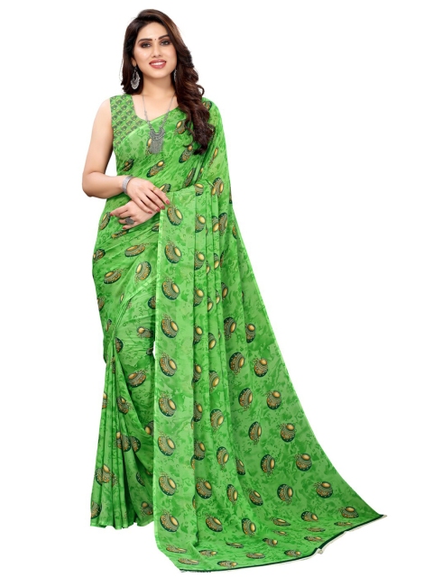 

KALINI Green & Yellow Ethnic Motifs Printed Saree