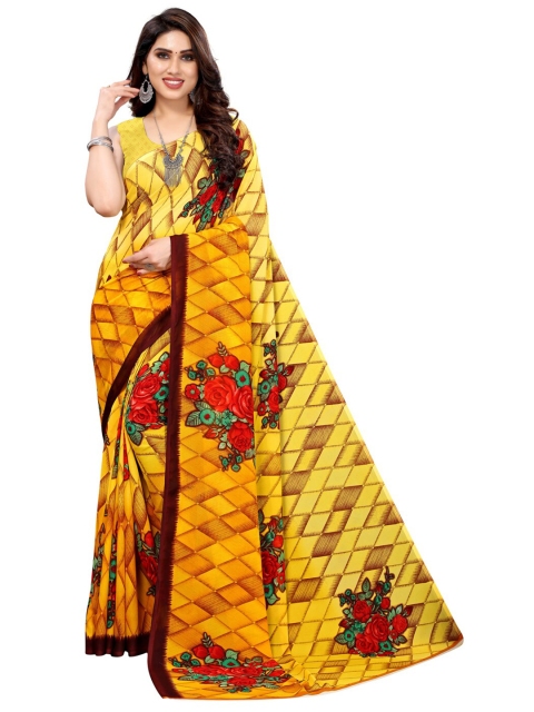 

KALINI Yellow & Red Floral Printed Saree