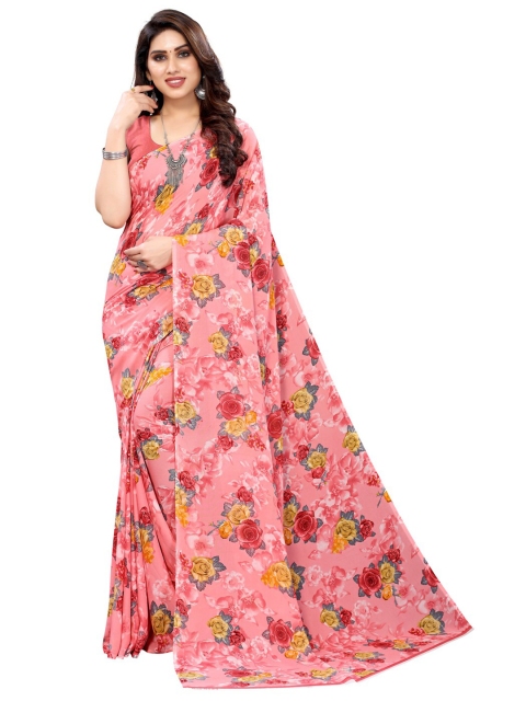 

KALINI Pink & Red Floral Printed Saree