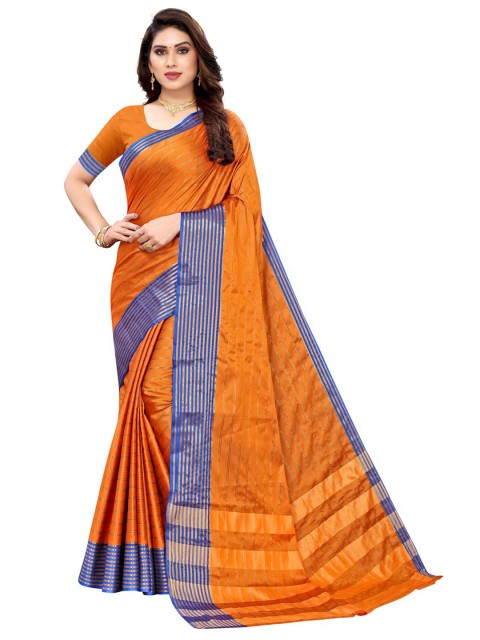 

KALINI Orange & Blue Striped Zari Saree