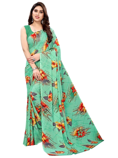 

KALINI Green & Red Floral Printed Saree