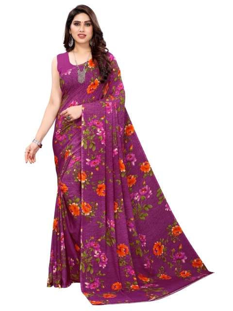 

KALINI Purple & Orange Floral Printed Saree