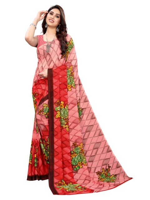 

KALINI Pink & Orange Floral Printed Saree