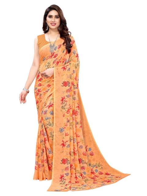 

KALINI Orange & Red Floral Printed Saree