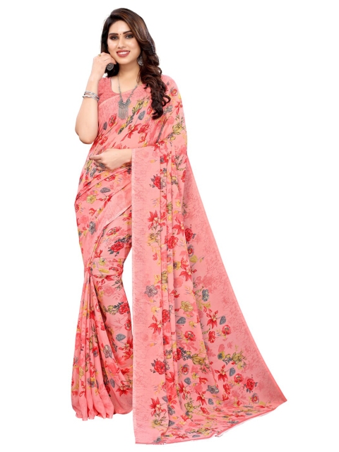

KALINI Pink & Red Floral Printed Saree
