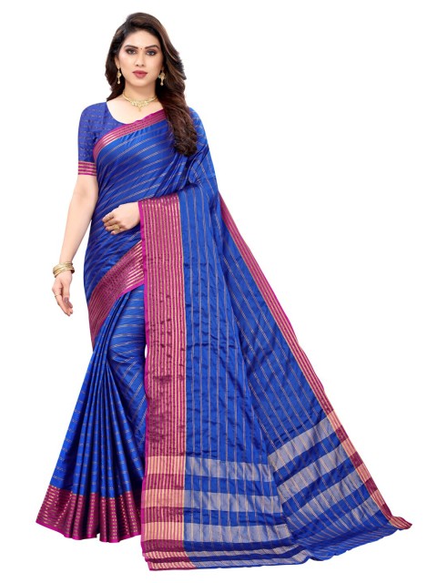 

KALINI Blue & Magenta Striped Zari Saree