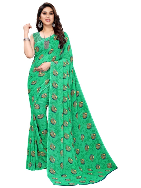

KALINI Green & Brown Ethnic Motifs Printed Saree